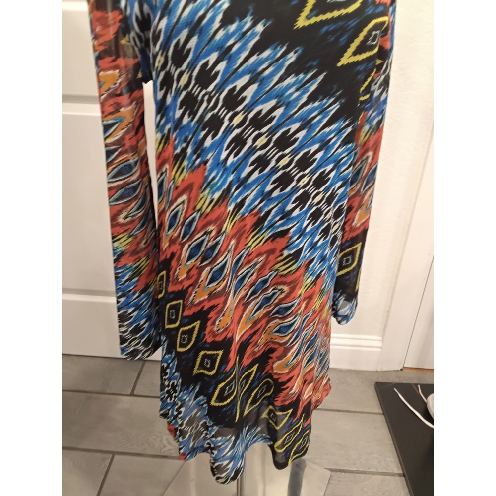 Mechant Womens Long Sleeve Ikat Geometric Print Mini Dress Multicolor Size M - Picture 2 of 8